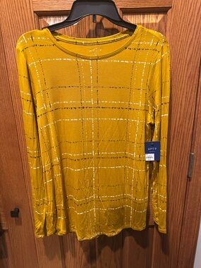 Apt. 9 Rayon Long Sleeve Shirt Top Yellow Plaid Size Medium Sz M New